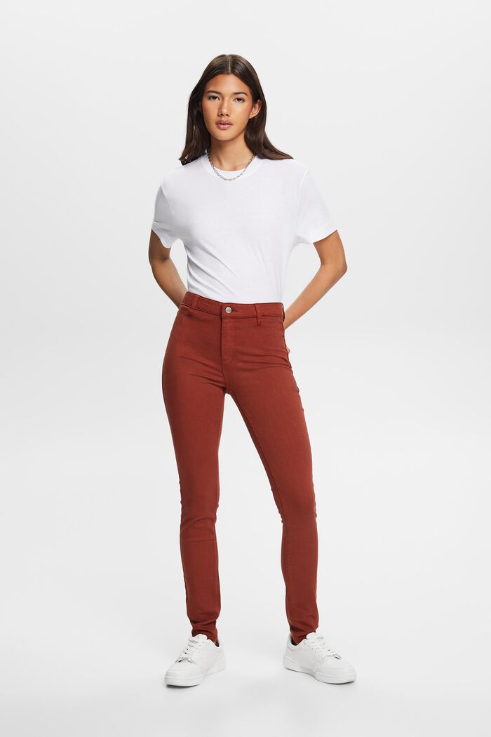 Skinny jeans med mellemhøj talje, RUST BROWN, detail image number 5