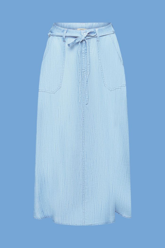 I TENCEL™: Midi-nederdel i denimlook, BLUE LIGHT WASHED, detail image number 7