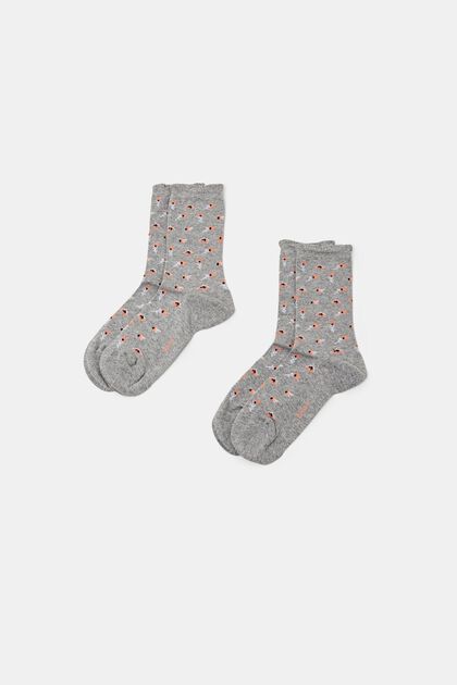 Pakke m. 2 par strikkede sokker m. blomstermønster