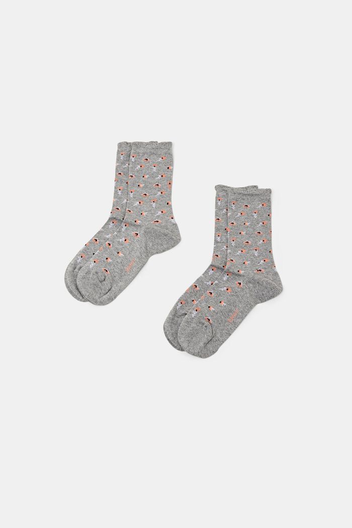 Pakke m. 2 par strikkede sokker m. blomstermønster, LIGHT GREY, detail image number 0