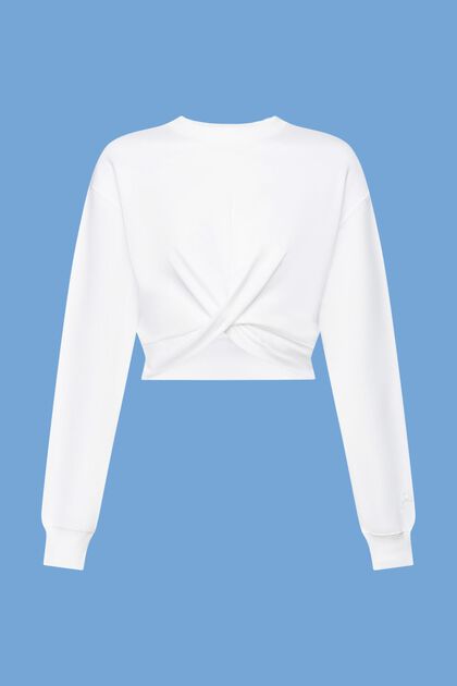 Cropped sweatshirt med knudedetalje, WHITE, overview