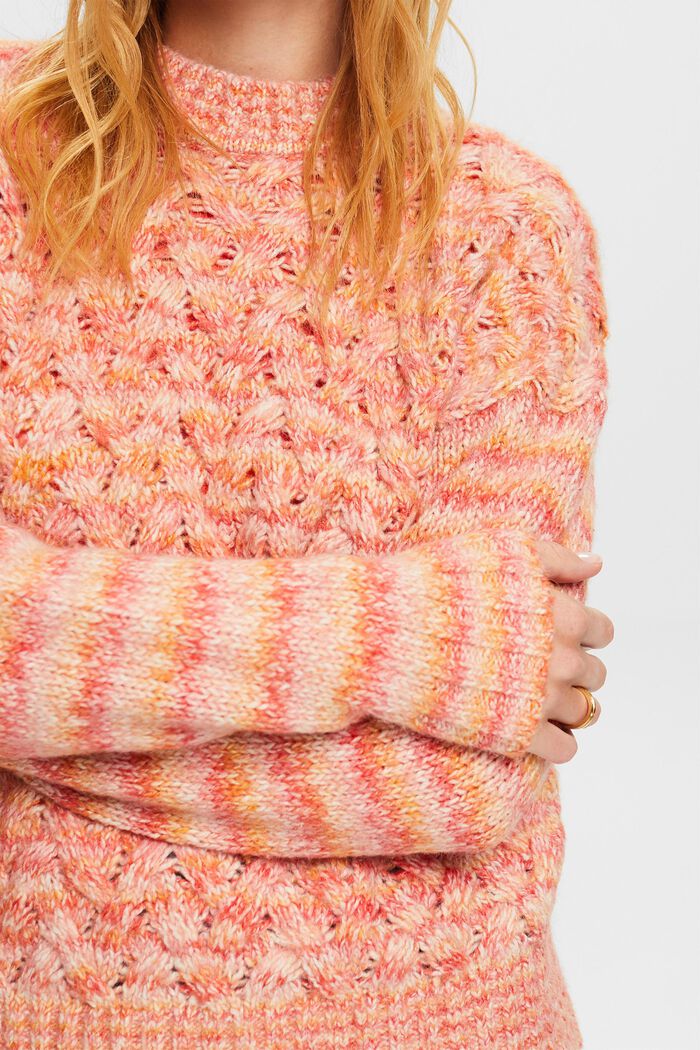 Stribet sweater i kabelstrik, BRIGHT ORANGE, detail image number 3