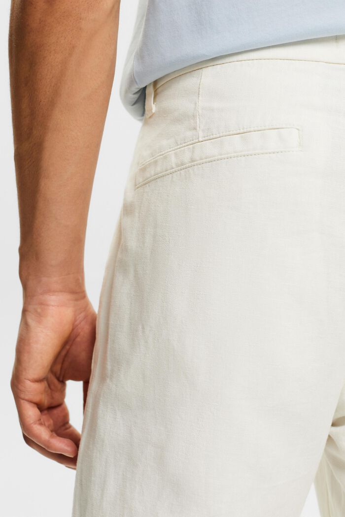 Bukser i hør/bomuld med lige ben, OFF WHITE, detail image number 3