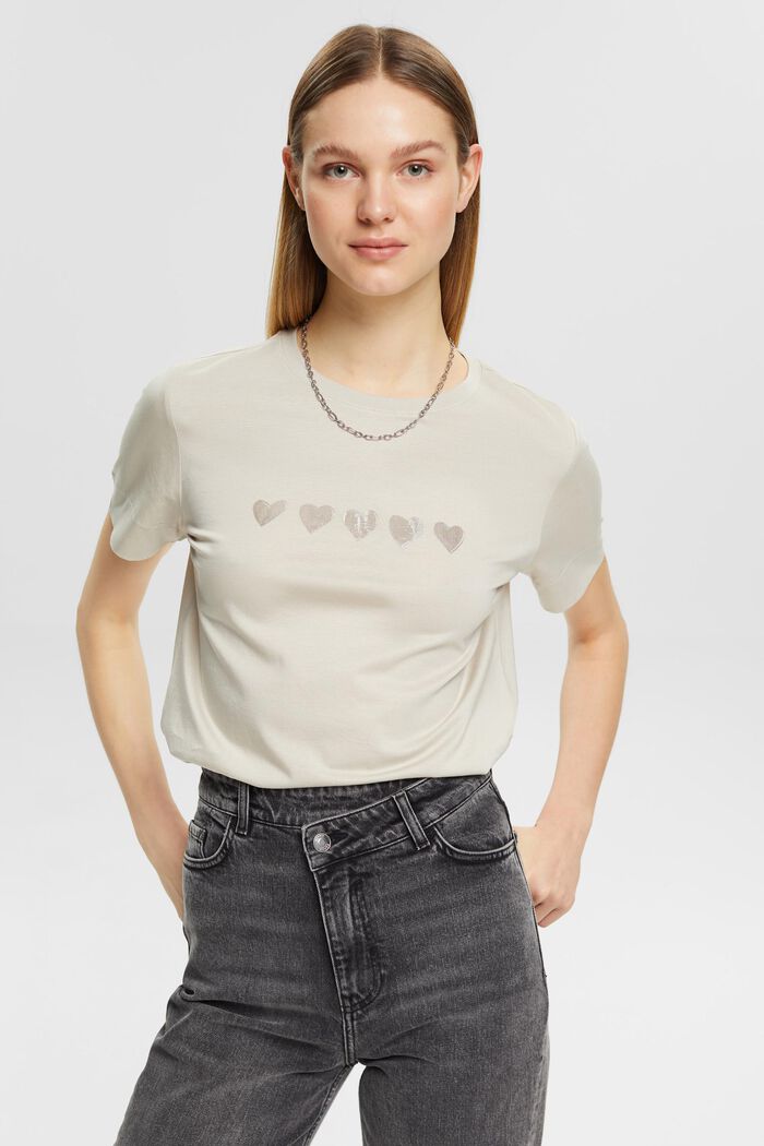 T-shirt med print på brystet, LIGHT TAUPE, detail image number 0