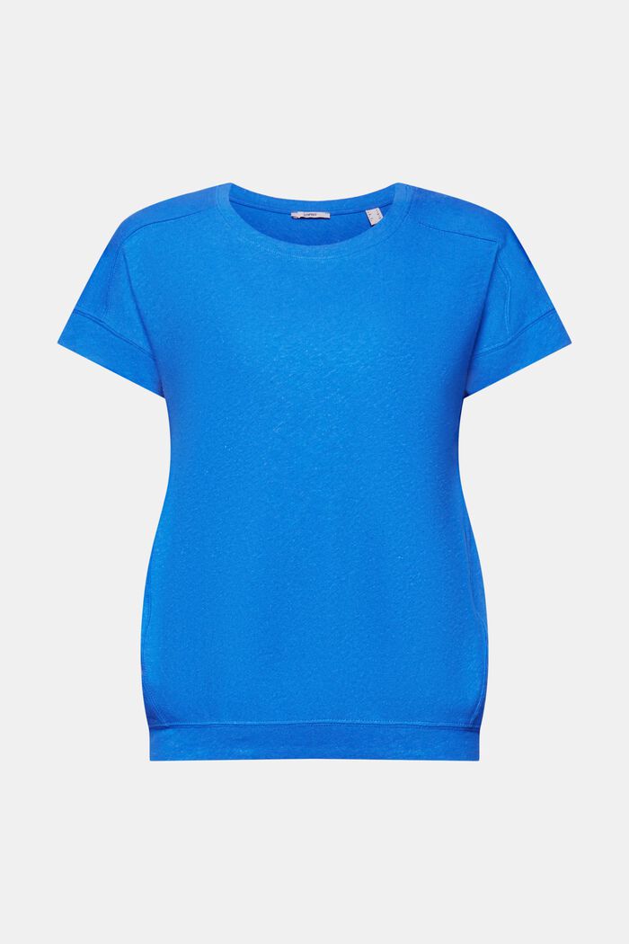 T-shirt i bomulds- og hørmiks, BRIGHT BLUE, detail image number 5