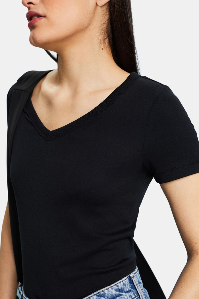 Bomulds-T-shirt med V-hals, BLACK, detail image number 3