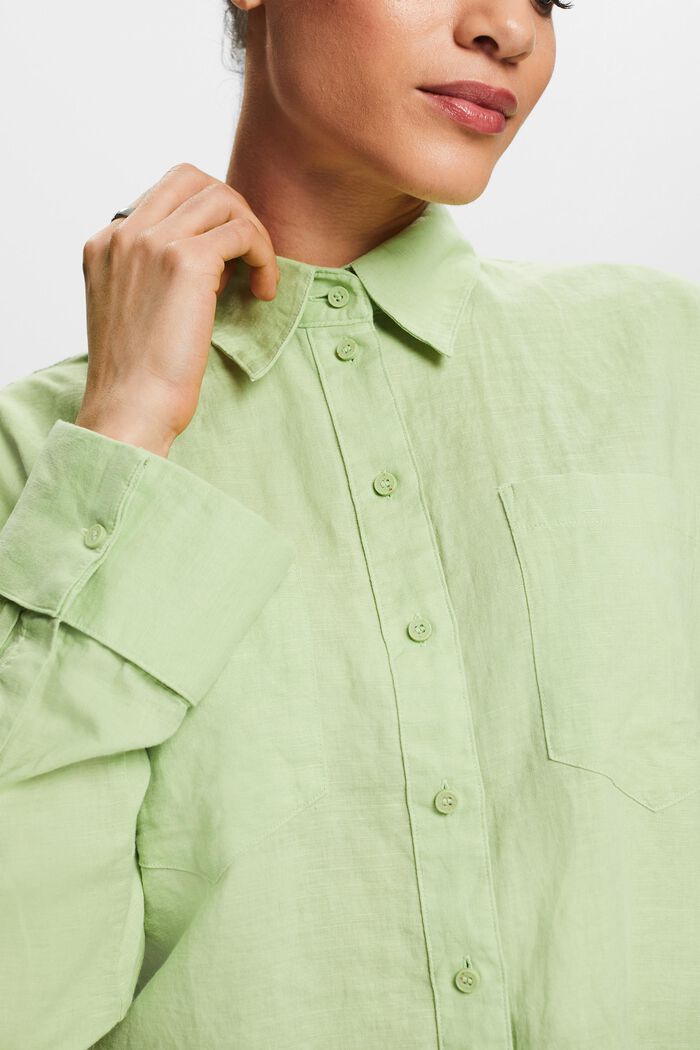 Skjortebluse i bomuld og hør, LIGHT GREEN, detail image number 3