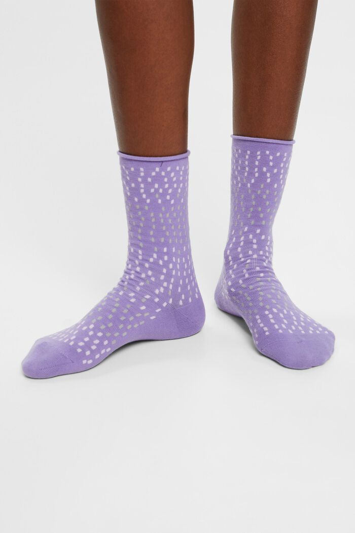 Pakke med 2 par prikkede sokker, økologisk bomuld, LILAC/BLACK, detail image number 1