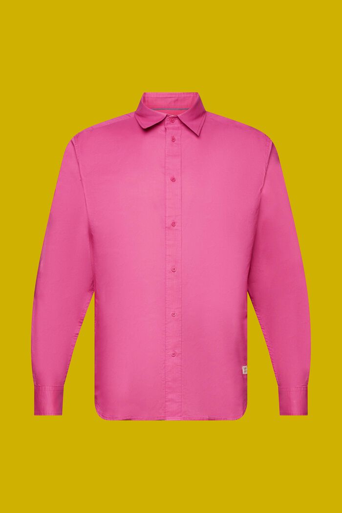 Ensfarvet skjorte med lange ærmer, 100 % bomuld, DARK PINK, detail image number 5