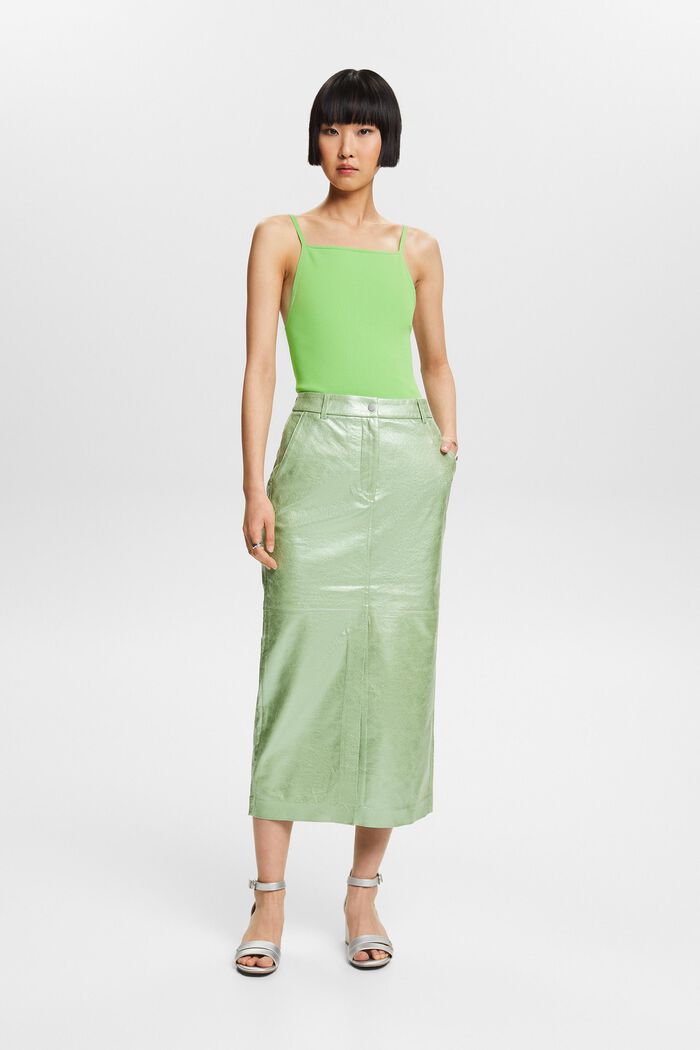 Midi-nederdel med metallic belægning, LIGHT AQUA GREEN, detail image number 5