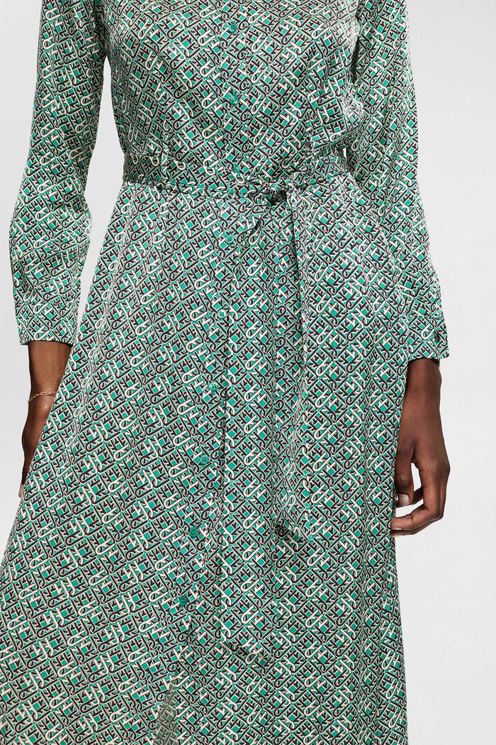 Mønstret kjole i satinlook, EMERALD GREEN, detail image number 0