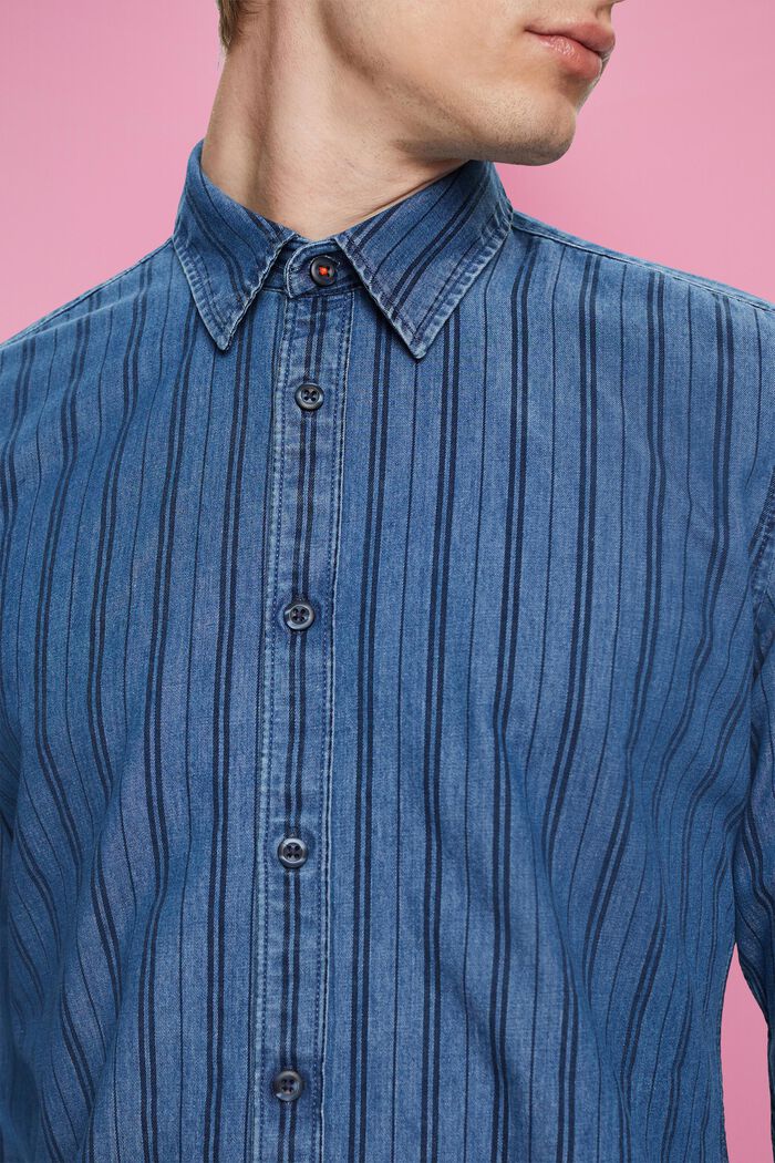 Slim fit-denimskjorte med striber, NAVY, detail image number 2