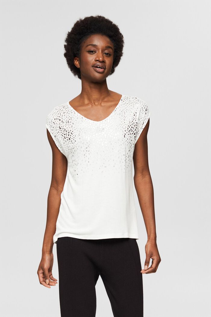 T-shirt med glitterprint, LENZING™ ECOVERO™, OFF WHITE, detail image number 0