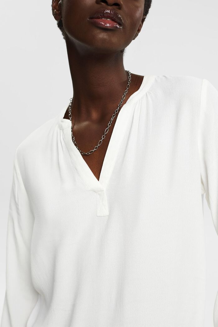 Bluse med V-hals i LENZING™ og ECOVERO™-viskose, OFF WHITE, detail image number 2