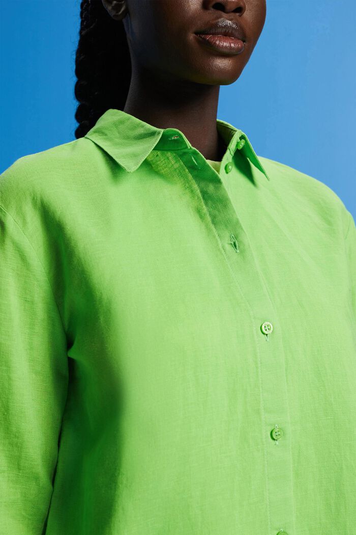 Skjorte i hør- og bomuldsmiks, GREEN, detail image number 2
