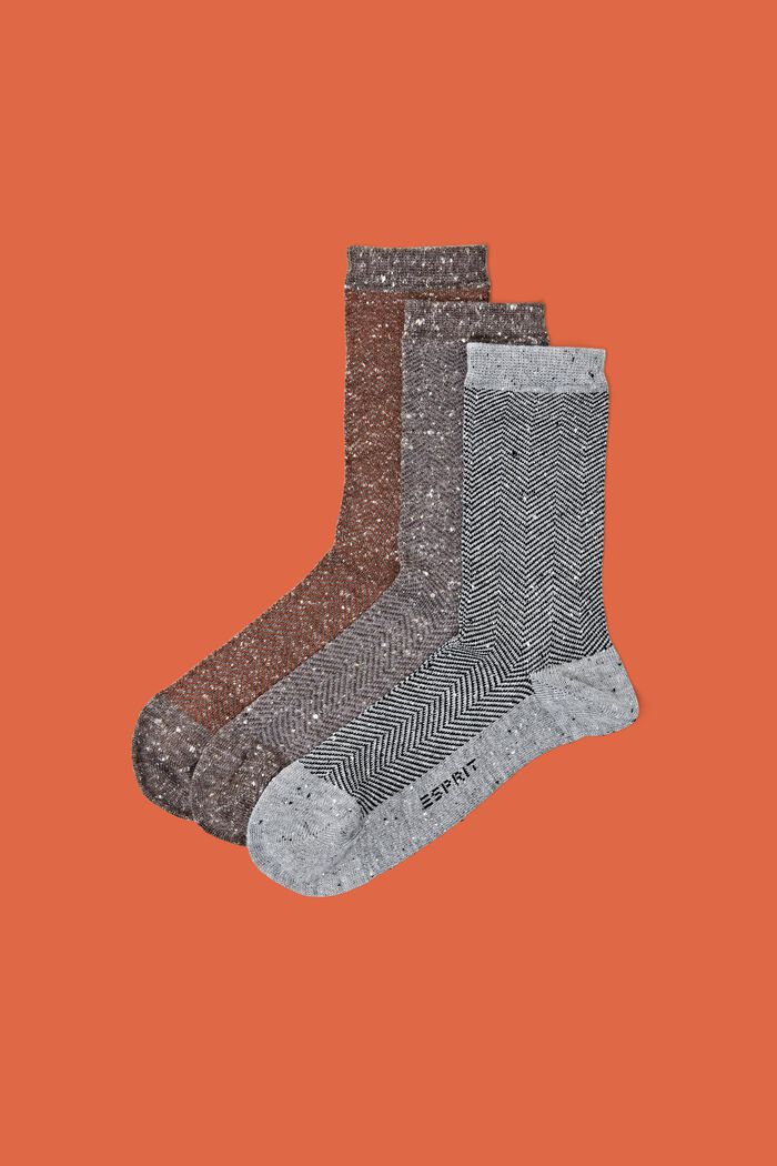 3-pak sokker med sildebensmønster, BROWN/GREY, detail image number 0