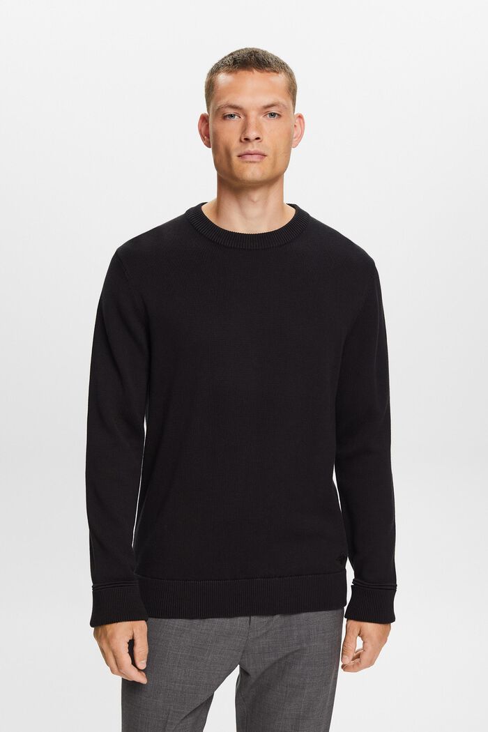 Sweater i bomuld med rund hals, BLACK, detail image number 0
