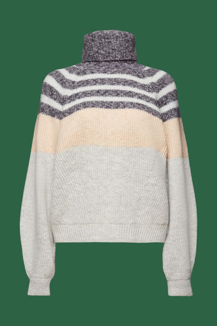Stribet rullekravesweater i ribstrik, LIGHT GREY, detail image number 7