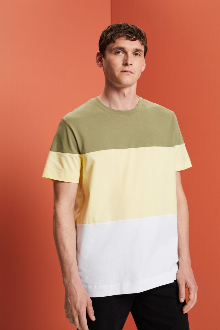 T-shirt med farveblok, 100 % bomuld, LIGHT KHAKI, detail image number 0