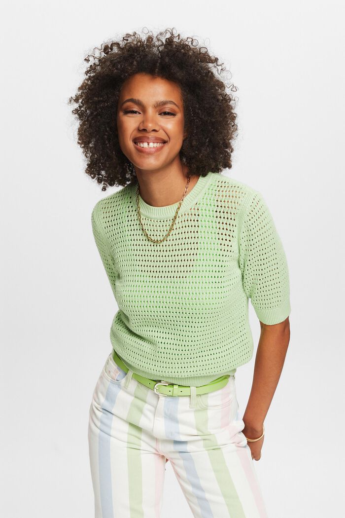 Kortærmet sweater i mesh, LIGHT GREEN, detail image number 0