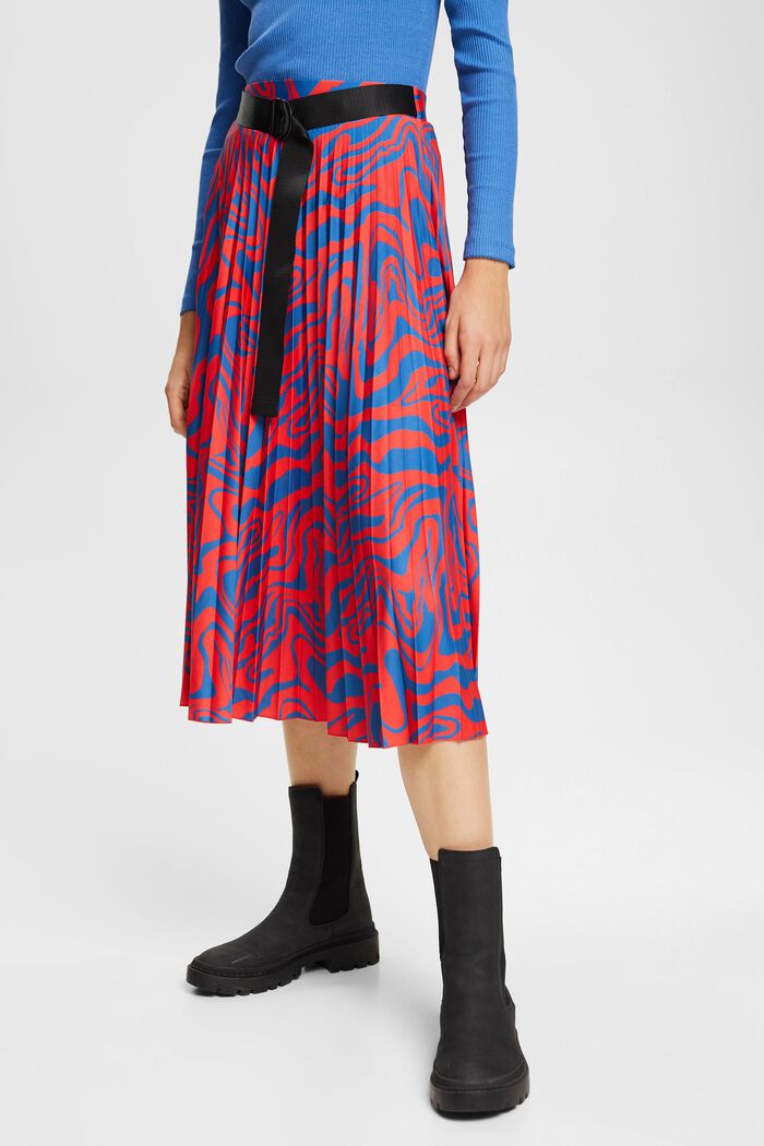 Midi-nederdel med grafisk print, RED, overview