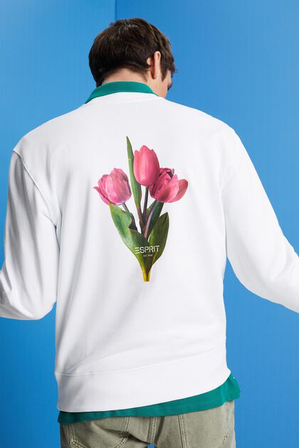 Sweatshirt med print på ryggen, WHITE, overview
