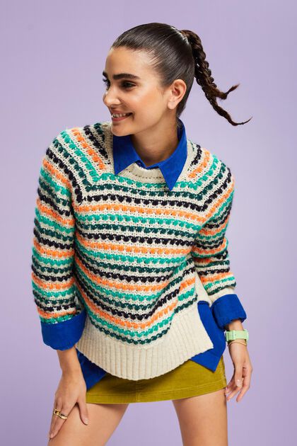 Sweater i uld-/bomuldsmiks