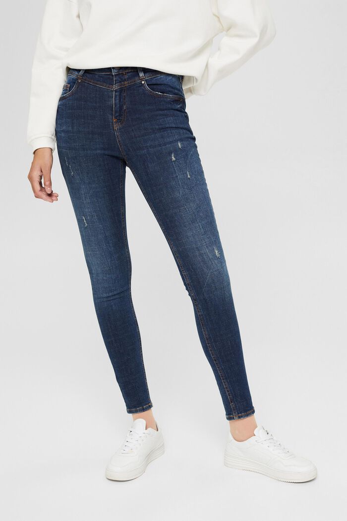 Ankellange jeans med used-look, økologisk bomuld, BLUE DARK WASHED, detail image number 0