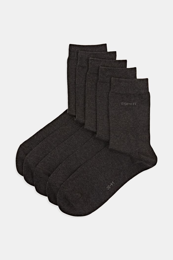 Pakke med 5 par ensfarvede sokker, økologisk bomuld, ANTHRACITE MELANGE, detail image number 0