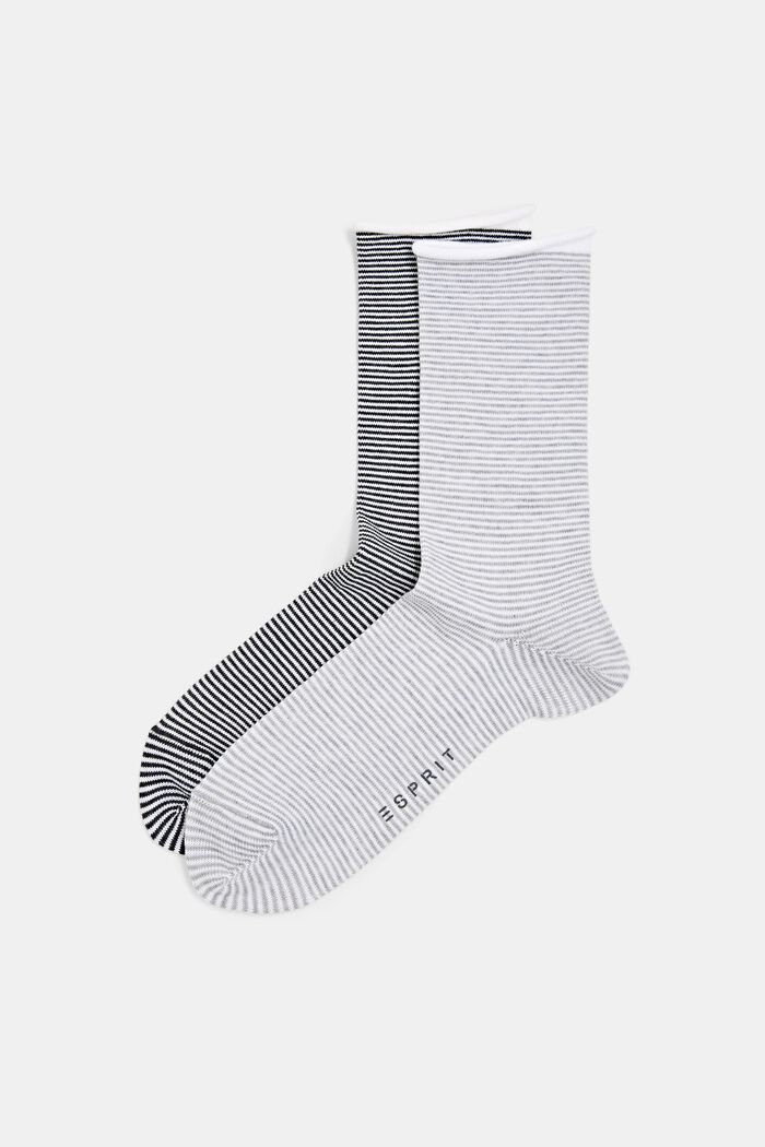 Stribede sokker med rullekant, økologisk bomuld, BLACK/GREY, detail image number 0
