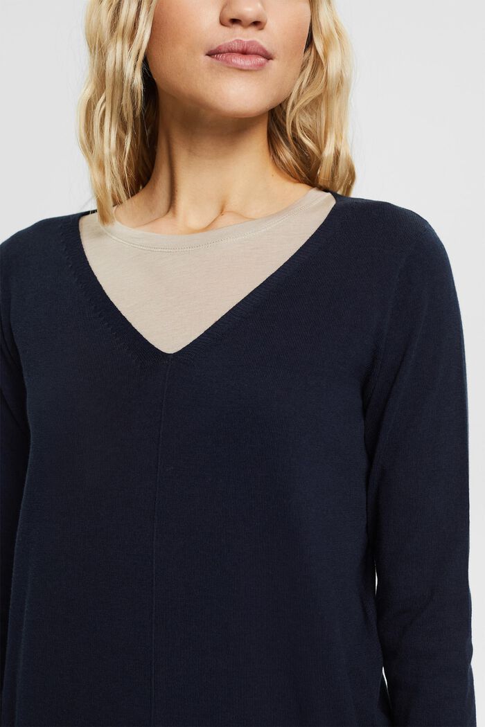 Finmasket striksweater i 100 % bomuld, NAVY, detail image number 0