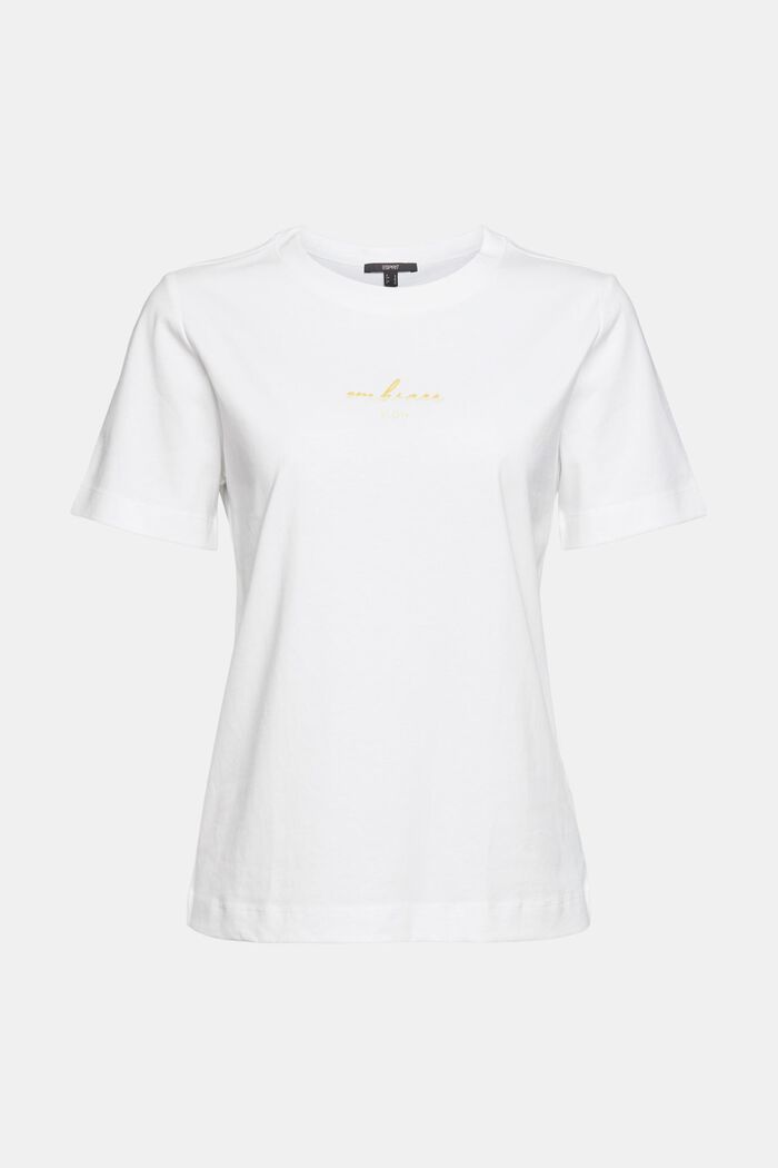 T-shirt med wording-broderi, økobomuld, WHITE, overview