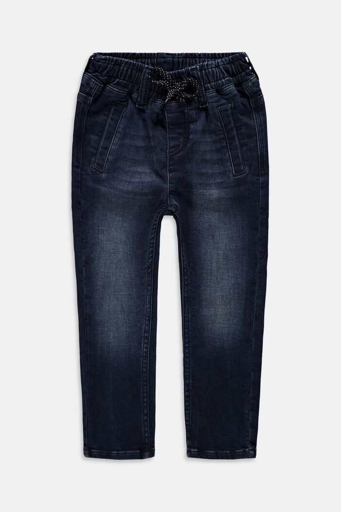 Jeans med elastisk linning, BLUE DARK WASHED, overview