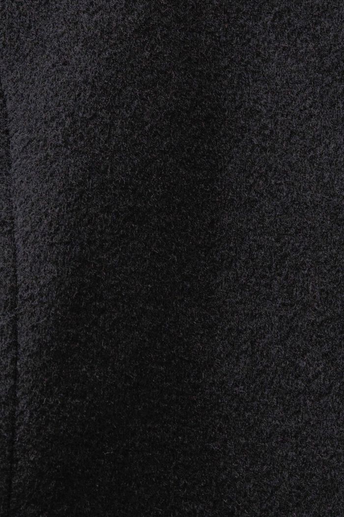 Genanvendt: Frakke i uldmiks med hætte og bælte, BLACK, detail image number 4
