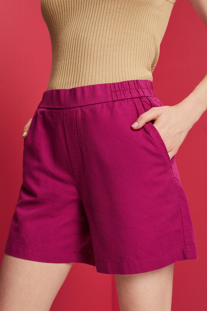 Pull on-shorts, hør-/bomuldsmiks, DARK PINK, detail image number 2