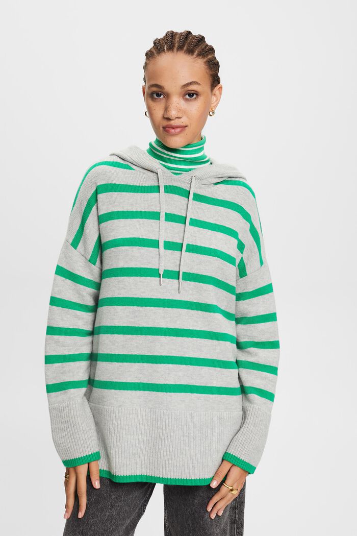Sweater med hætte, LIGHT GREY/GREEN, detail image number 2