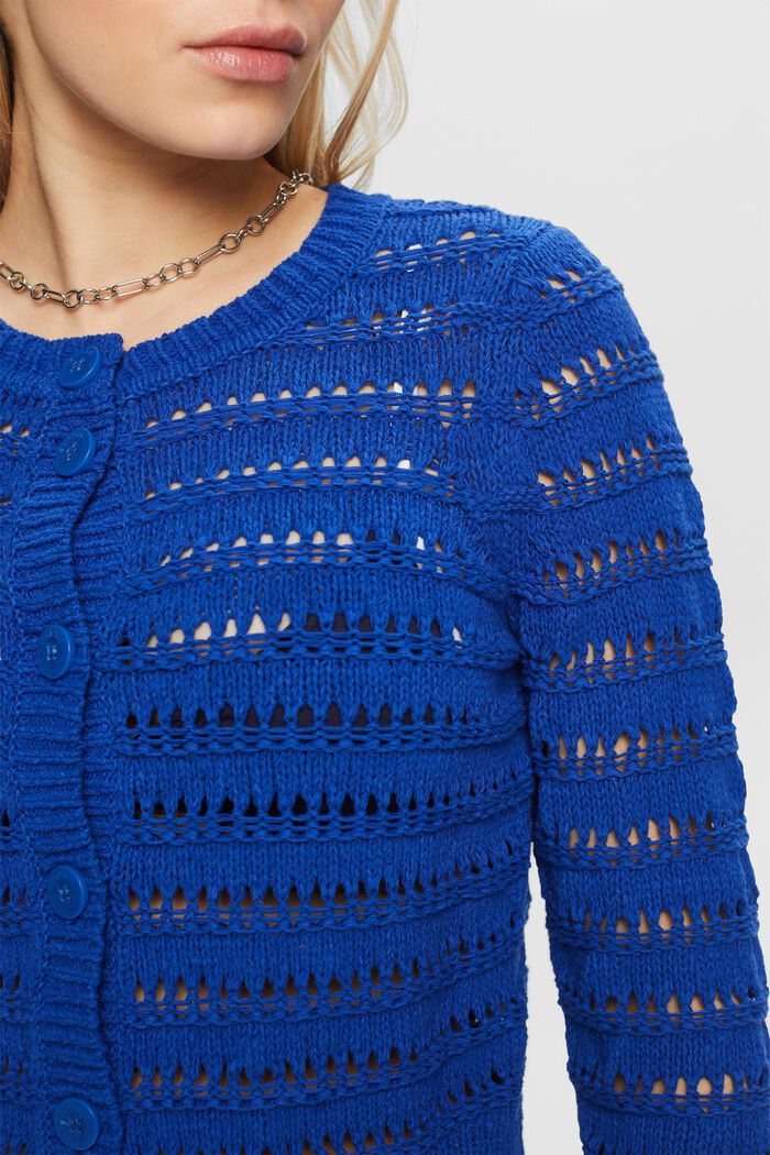 Sweater-cardigan i åben strik, BRIGHT BLUE, detail image number 3