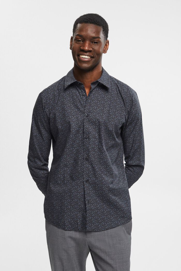 Mønstret slim fit-skjorte i bomuld, BLACK, detail image number 0
