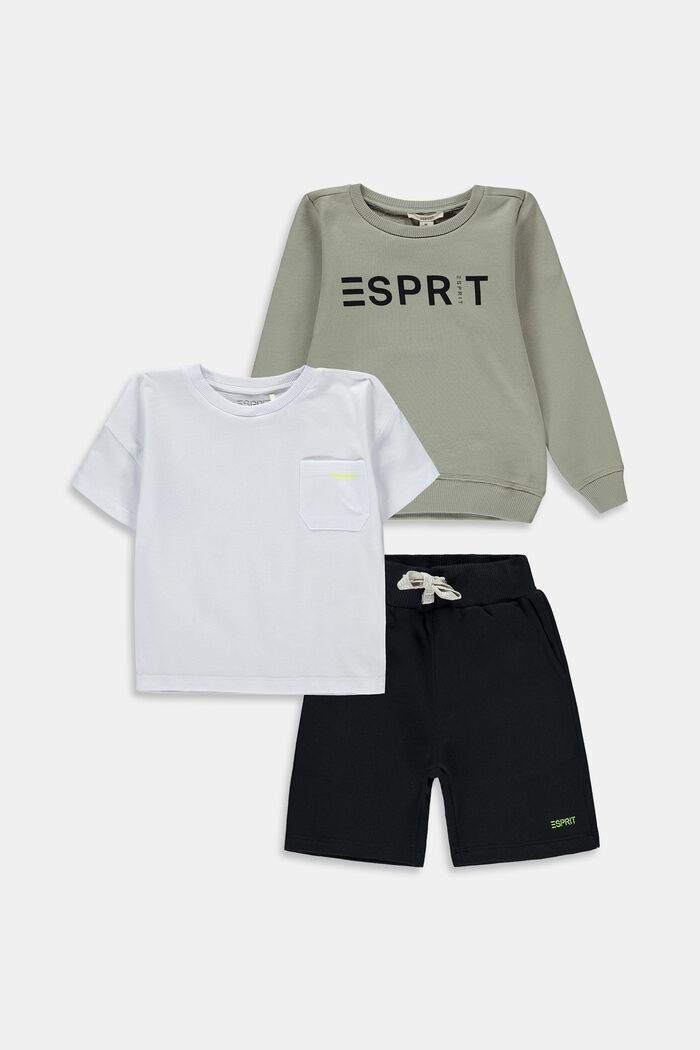 Blandet sæt: Sweatshirt, T-shirt og shorts, DUSTY GREEN, detail image number 0
