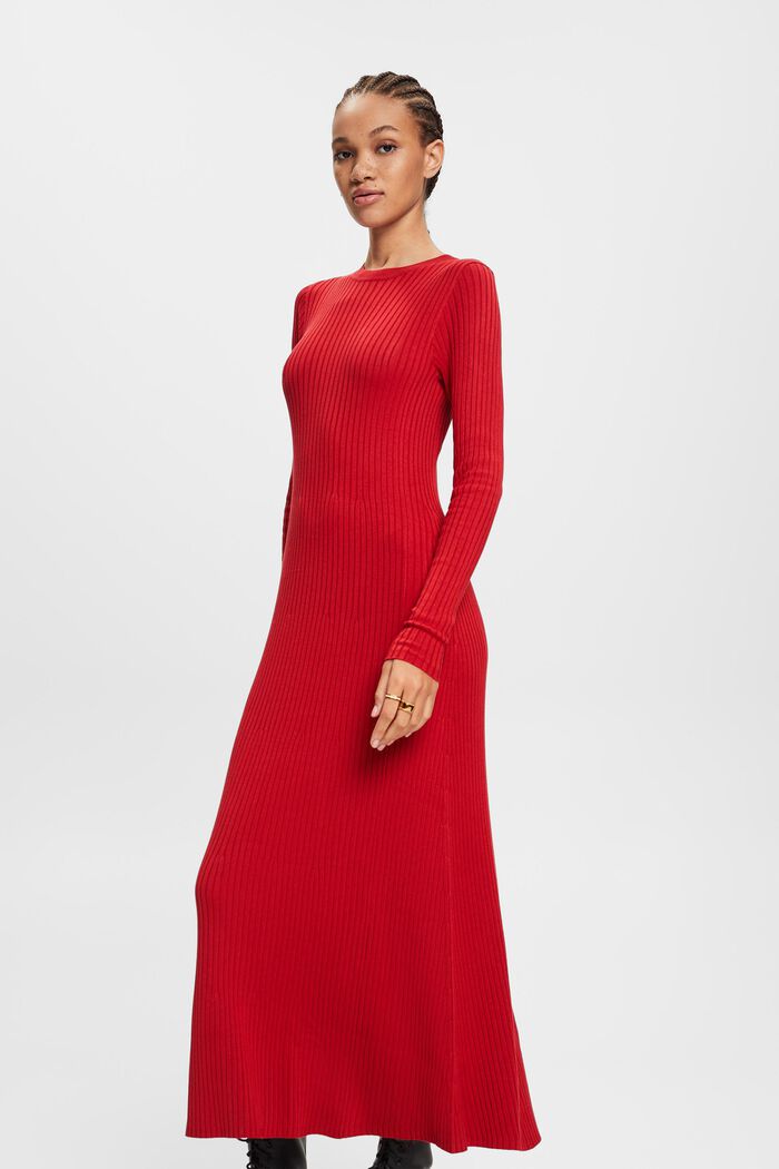 Maxi-kjole i ribstrik, DARK RED, detail image number 1