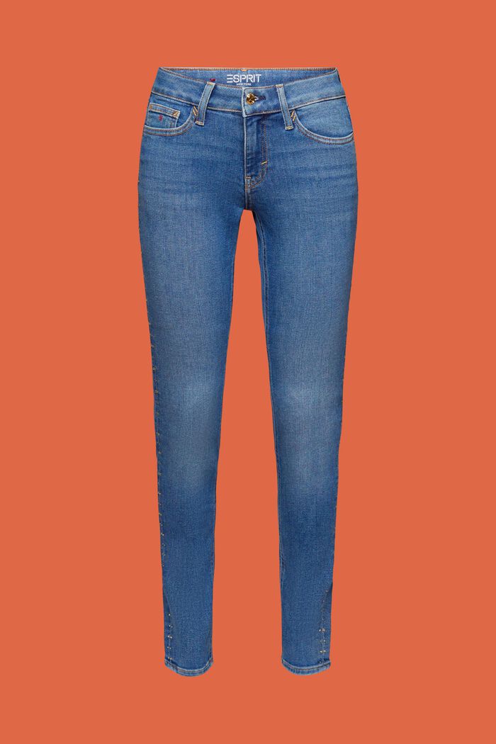 Udsmykkede skinny jeans med mellemhøj talje, BLUE MEDIUM WASHED, detail image number 7