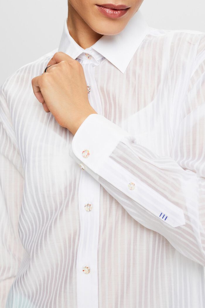 Gennemsigtig button down-skjorte med striber, WHITE, detail image number 3