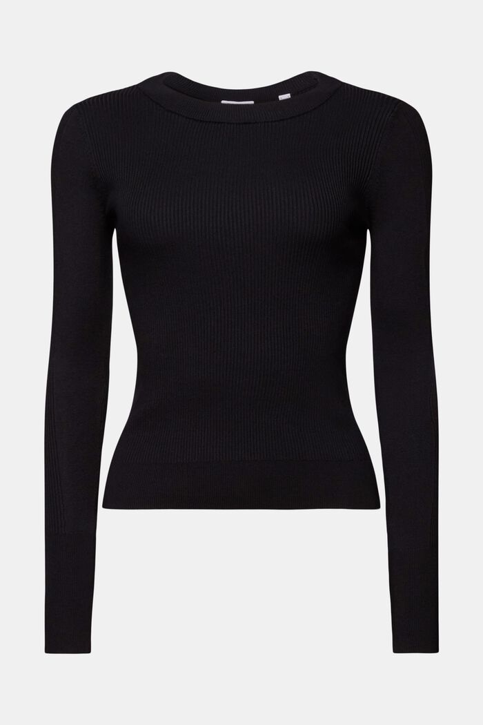 Ribstrikket sweater med rund hals, BLACK, detail image number 6