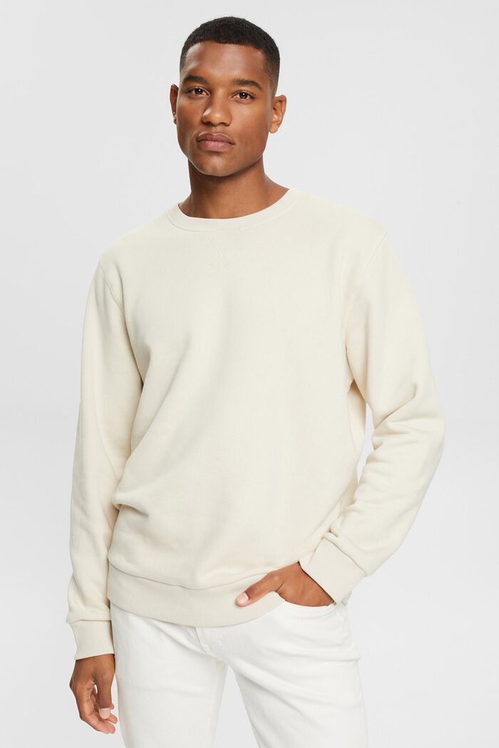 Ensfarvet sweatshirt i regular fit, CREAM BEIGE, detail image number 0