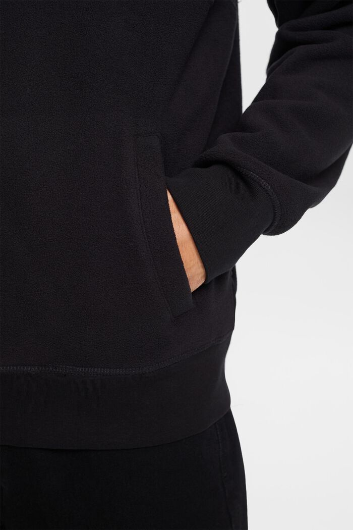 Fleece-sweatshirt med hætte, BLACK, detail image number 2