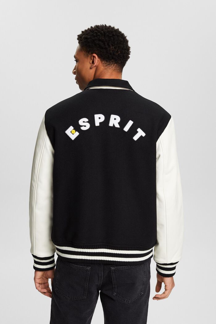 Varsity-jakke i uldmiks med applikeret logo, BLACK, detail image number 2