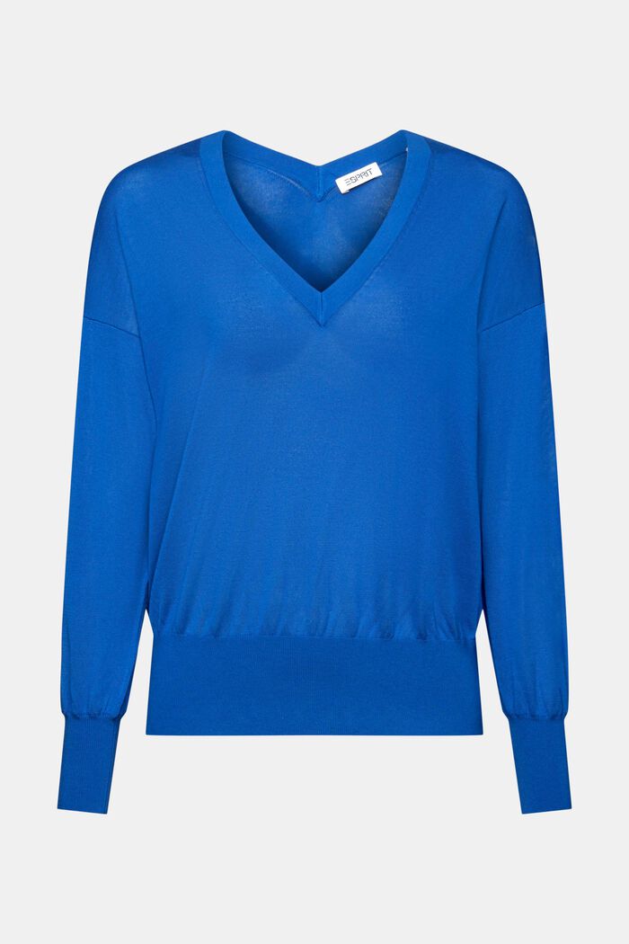 Sweater med V-hals, BRIGHT BLUE, detail image number 6