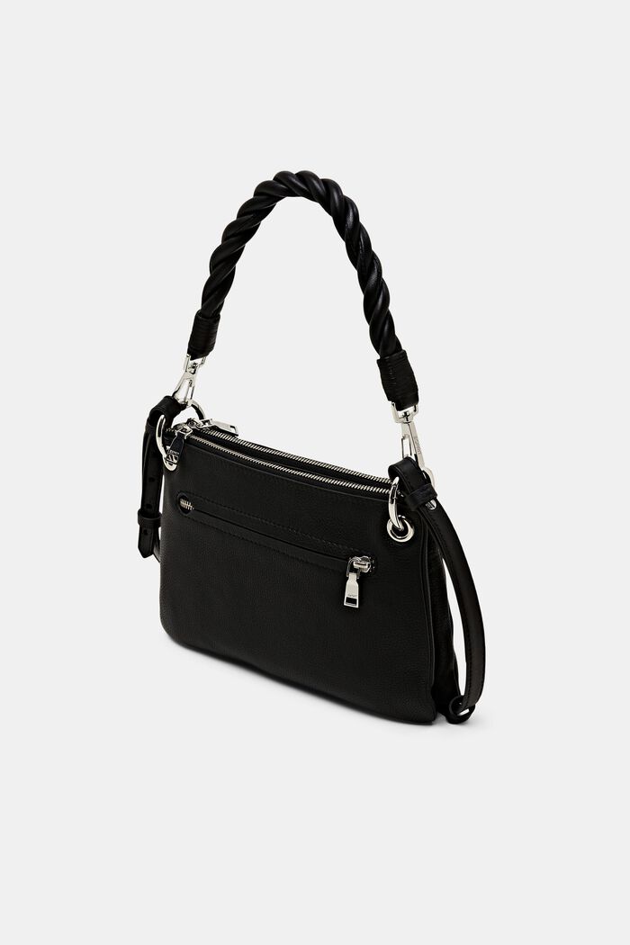 Lædertaske med flettet hank, BLACK, detail image number 2