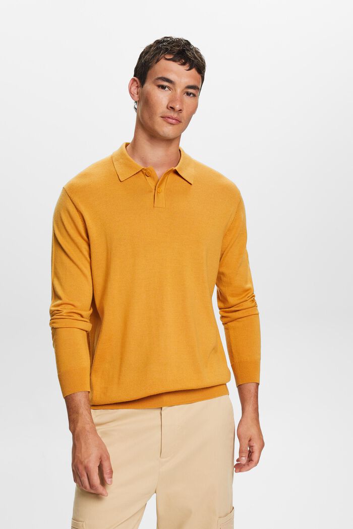 Polosweater i uld, HONEY YELLOW, detail image number 2