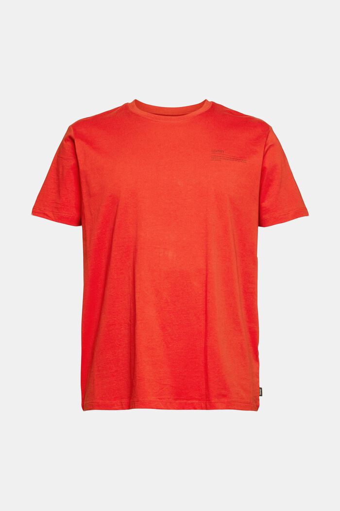 T-shirt i jersey med print, 100% økologisk bomuld, RED ORANGE, overview